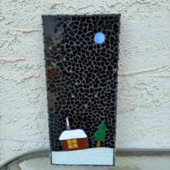 Handmade Winter Tile Mosiac Scene Wall Hanging - Picture 2 of 11